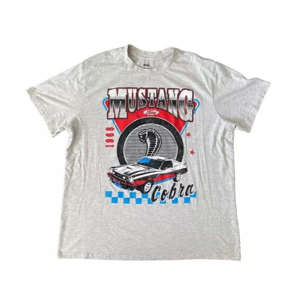 Ford Mustang 1968 Cobra Graphic T-Shirt Men’s 2XLT Grey Heather Vintage Design